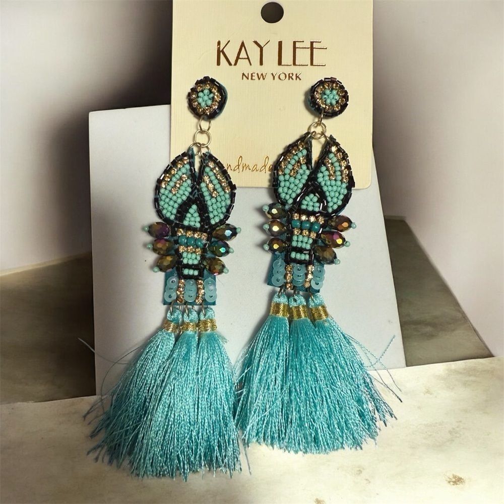 Kay Lee Lobster Beaded Tassel Earrings